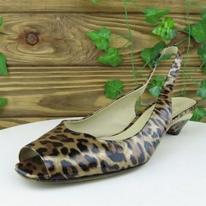 Faconable Women Slingback Heel Shoes Brown Patent‎ Leather Size 6 Medium (B, M)